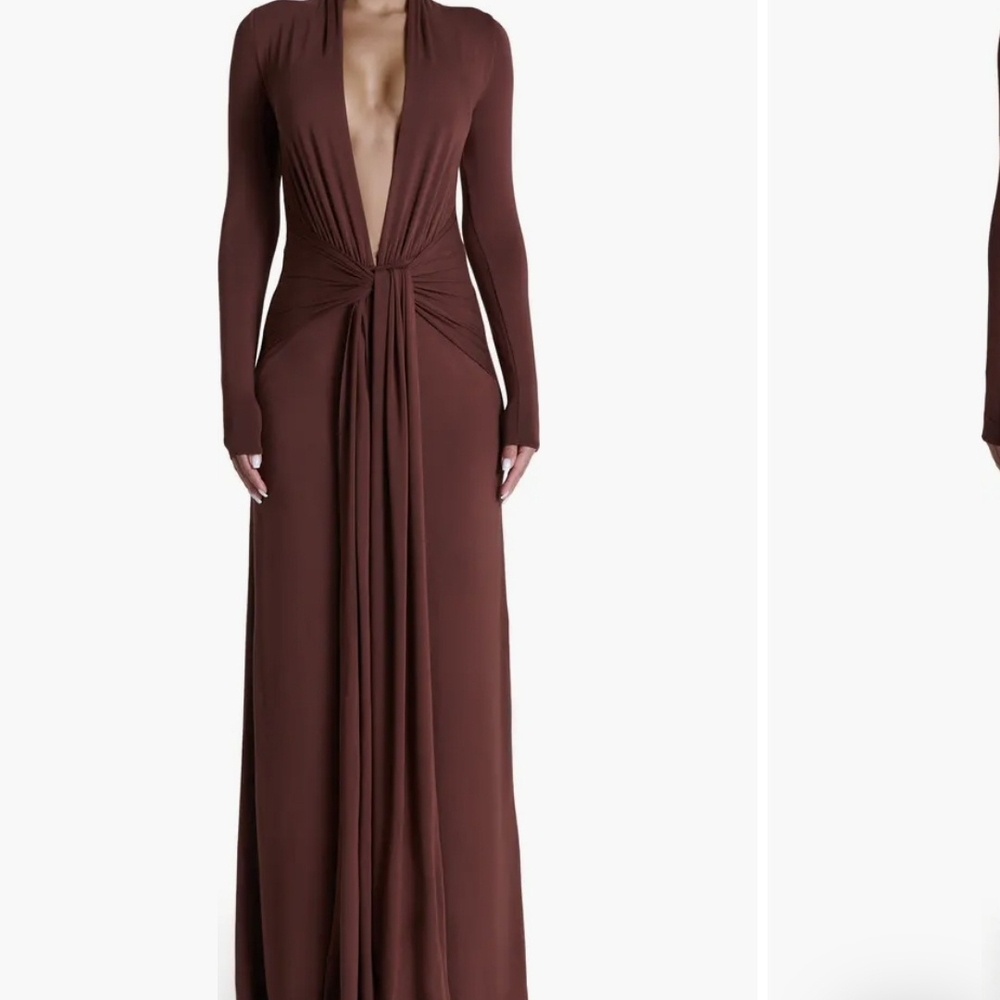 Naked Wardrobe NWT Elegant Brown Long Sleeve Dress